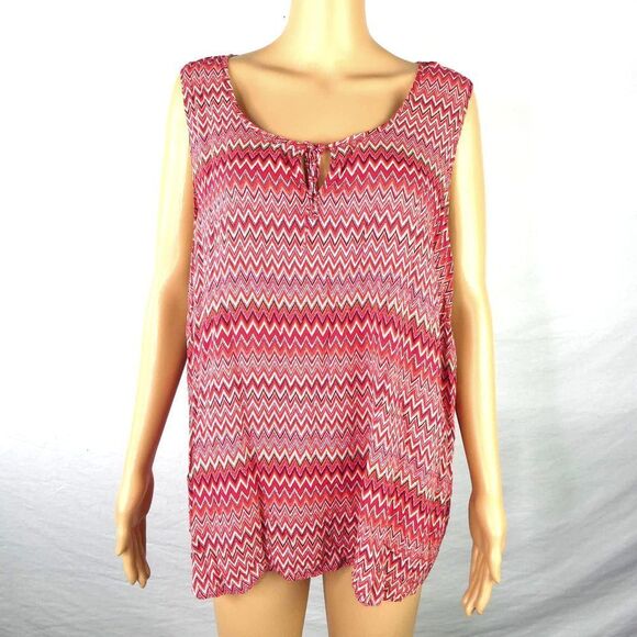 Lucky Brand Chevron Sleeveless Tie Neck Keyhole Blouse Plus Size Red Orange 3XL - Picture 1 of 12